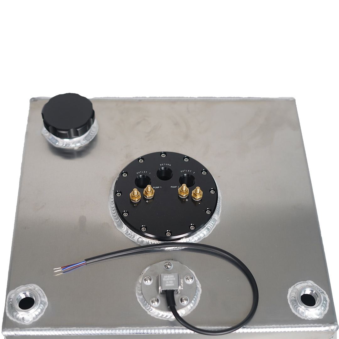 40 Litre Baffled Fuel Cell with Twin Pump Fuel Hanger - Silver - SPEEDUPPERFORMANCE
